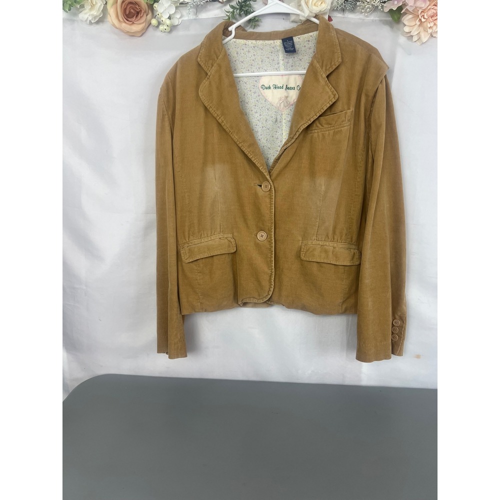 Duck Head Jeans Co Tan Corduroy Blazer Jacket Floral Lining Size Large